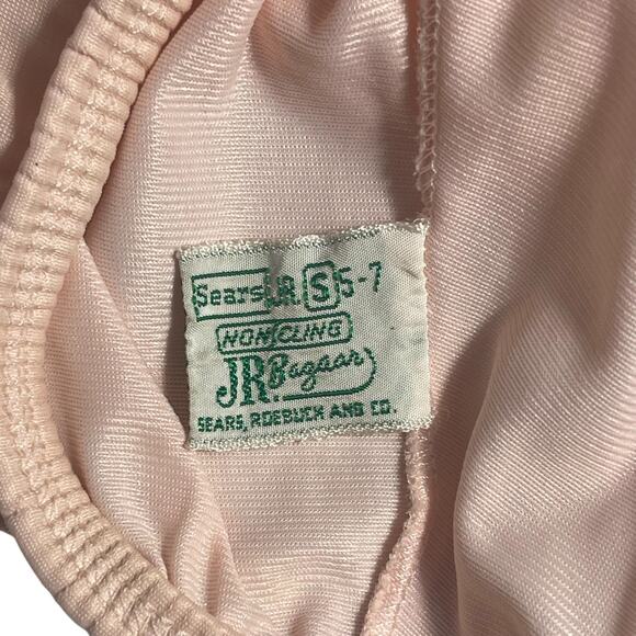 VTG 60s 70's Sears Petal Pink Half Slip Mini Short Coquette Nylon Lace Silk FLAW - Picture 2 of 8